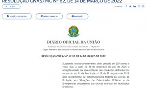 CNAS suspende por 120 dias a obrigatoriedade da apresentação das condições definidas para recebimento de cofinanciamento federal em caso de calamidades