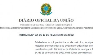 Publicada alteração da portaria que estabelece o rol padronizado de equipamentos destinados a entidades de assistência social