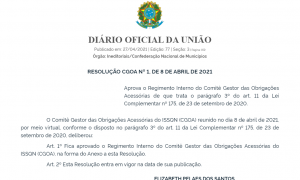 Diário Oficial da União traz publicação do Regimento Interno do CGOA