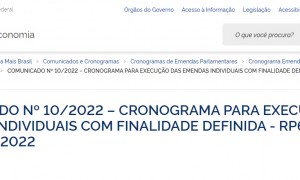 Governo federal divulga cronograma de 2022 para execução de emendas individuais com finalidade definida