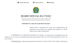 Funasa reabre prazo para cadastramento de propostas em processos seletivos