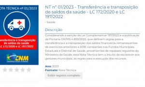 Nota Técnica orienta sobre transposição e transferência dos saldos nas contas dos Fundos Municipais de Saúde