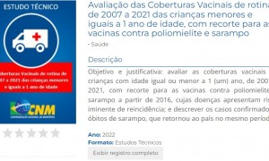 Diagnóstico da CNM mostra preocupação com queda na vacinação de crianças